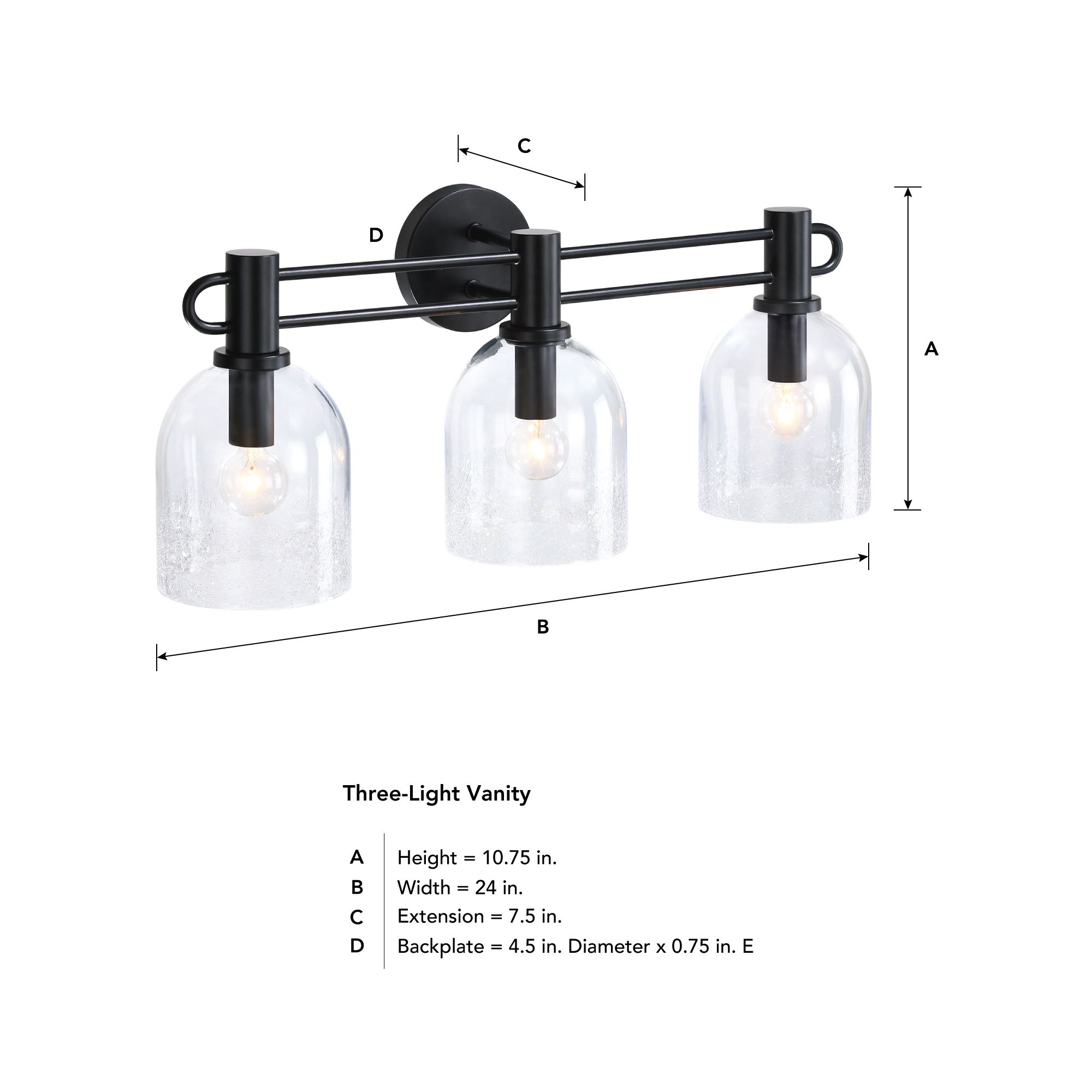 Astra 24 in. 3-Light Matte Black Vanity Wall Light for Bathrooms