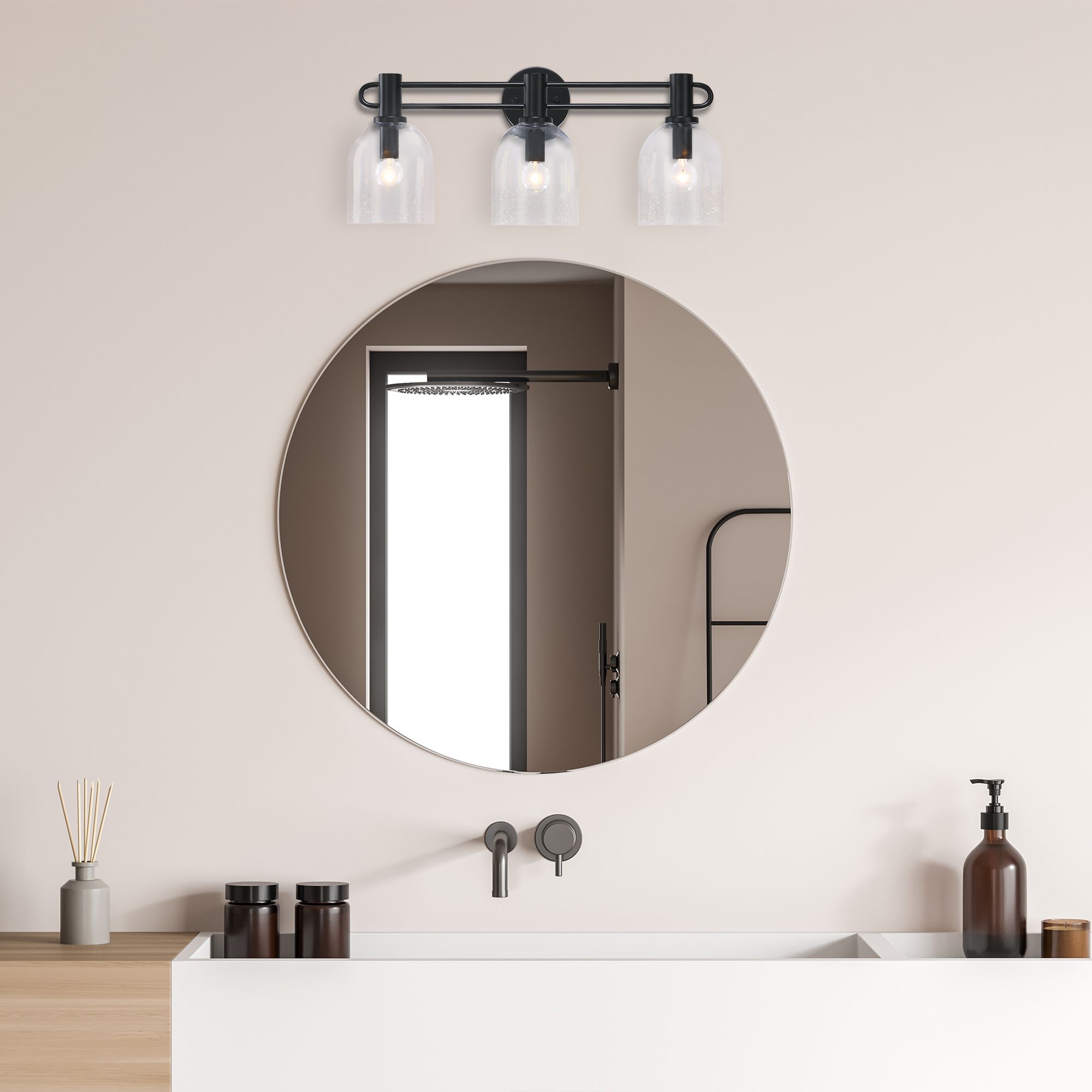 Astra 24 in. 3-Light Matte Black Vanity Wall Light for Bathrooms