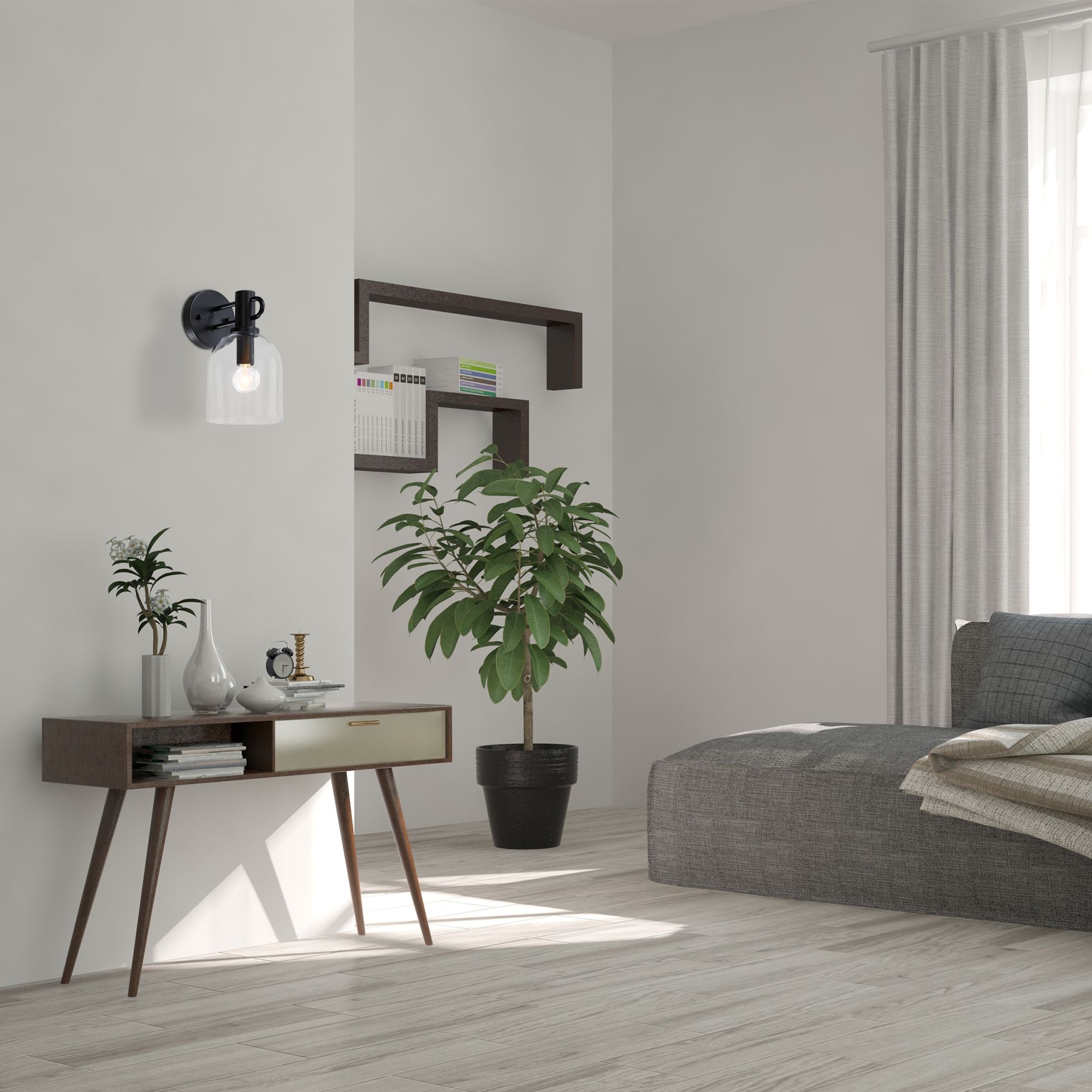 Astra 5.5 in. 1-Light Matte Black Indoor Wall Sconce Light for Bathrooms