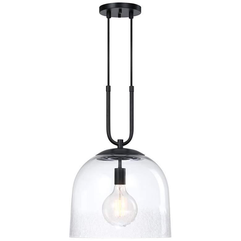Image 1 Astra 60 Watt 1-Light Matte Black Down Pendant Light with Glass Shade