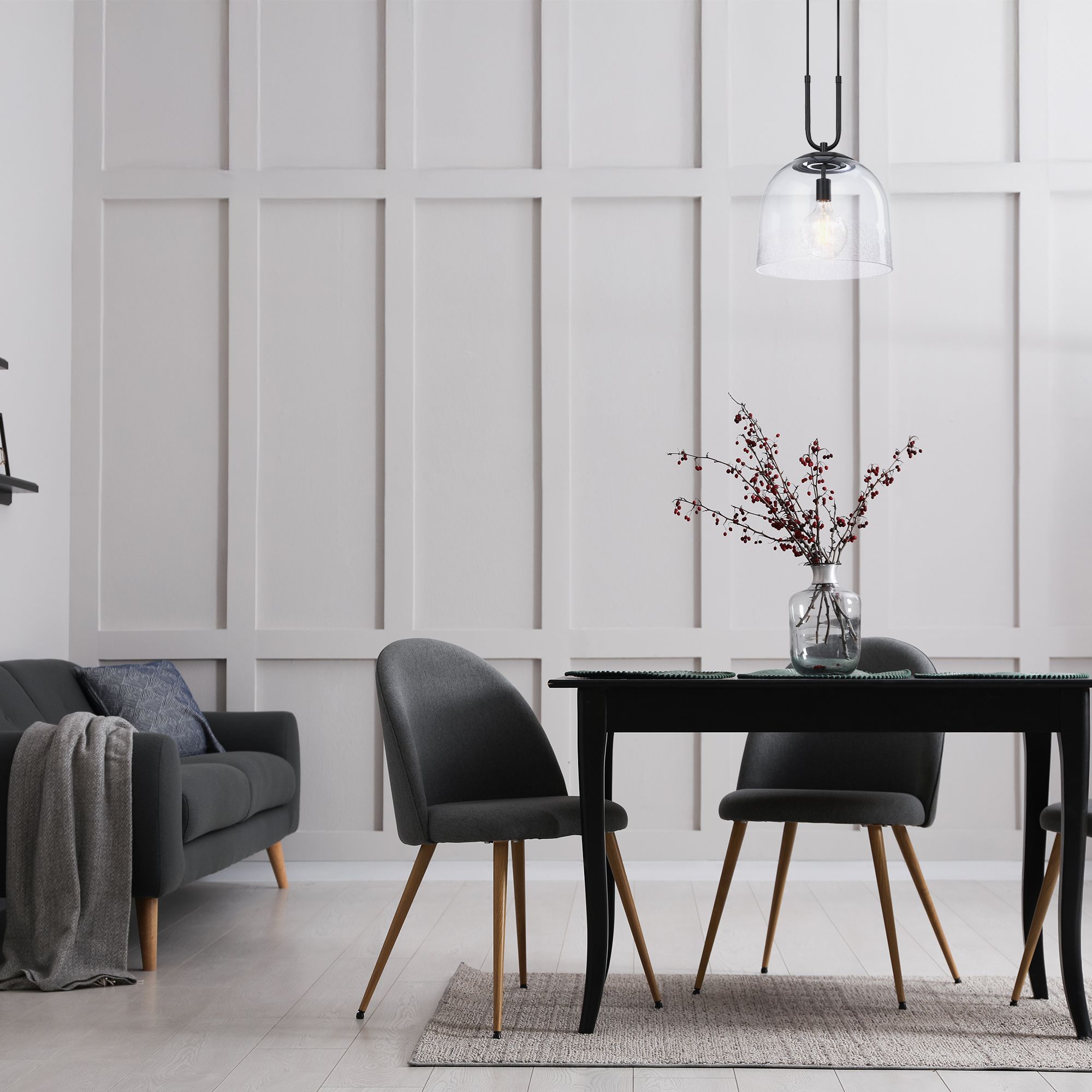 Image 6 Astra 60 Watt 1-Light Matte Black Down Pendant Light with Glass Shade more views