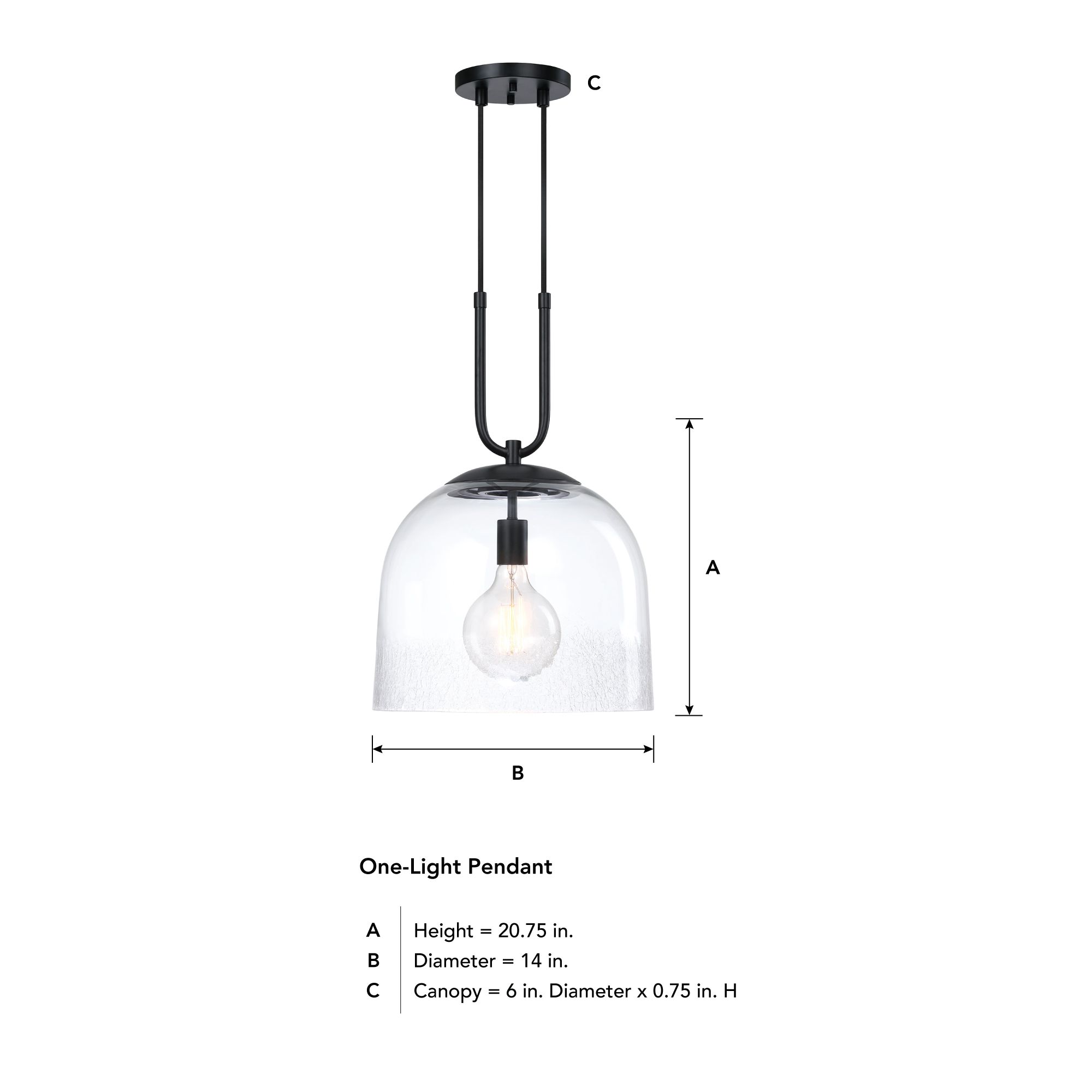 Astra 60 Watt 1-Light Matte Black Down Pendant Light with Glass Shade