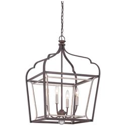 Astrapia 18&quot; Wide Rubbed Sienna Lantern 4-Light Foyer Pendant