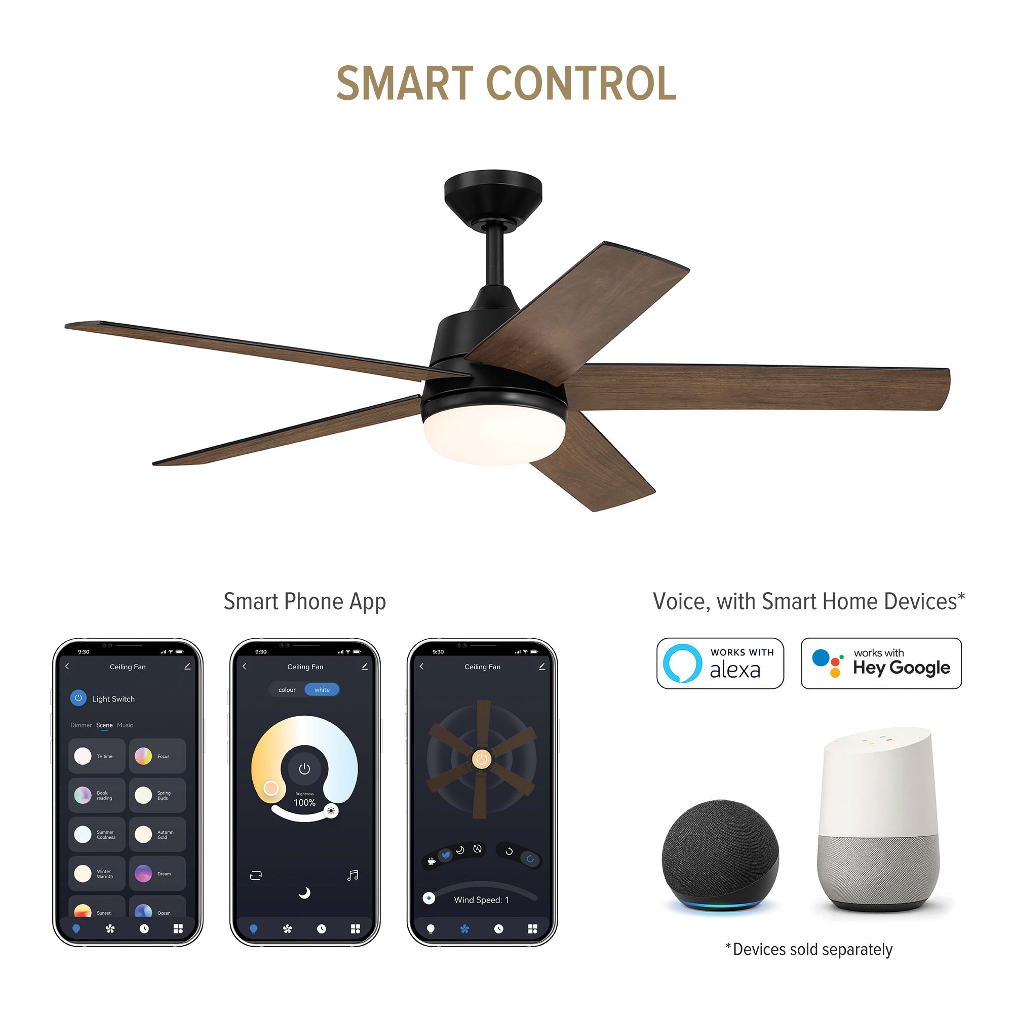 Astrea 52 in. LED Matte Black Standard Mount Smart Ceiling Fan