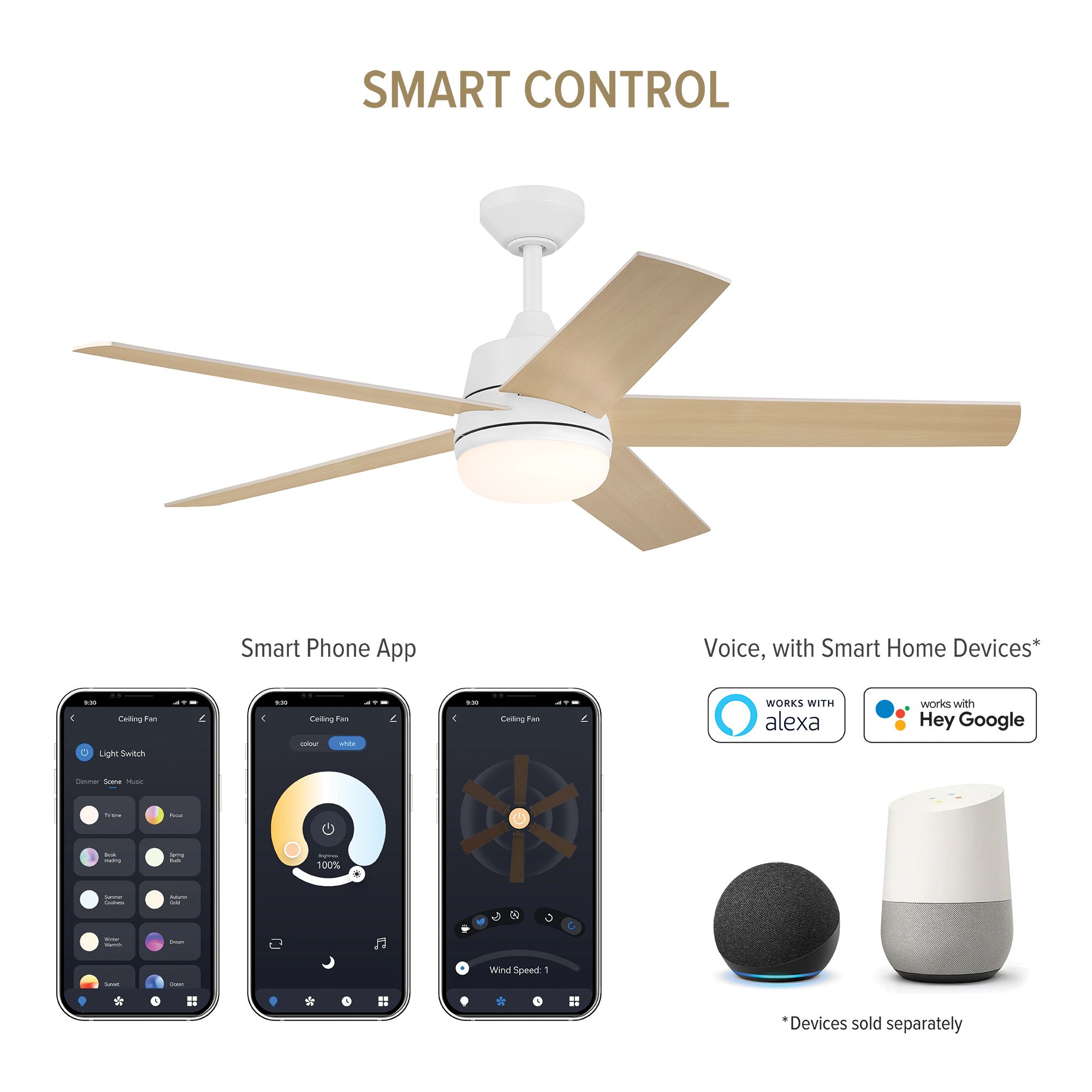 Astrea 52 in. LED Matte White Standard Mount Smart Ceiling Fan