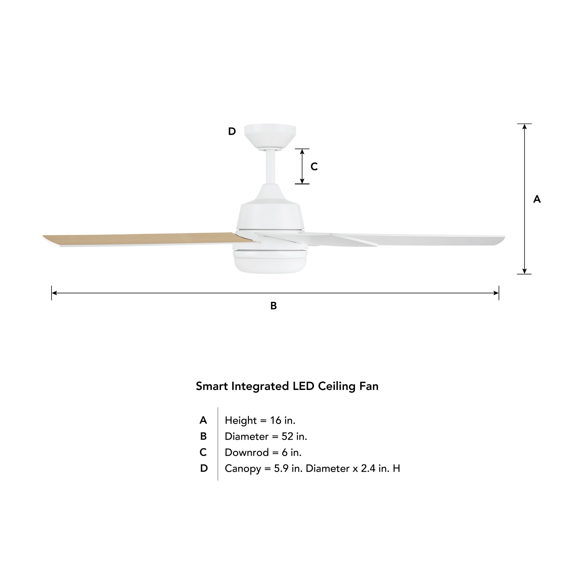 Astrea 52 in. LED Matte White Standard Mount Smart Ceiling Fan