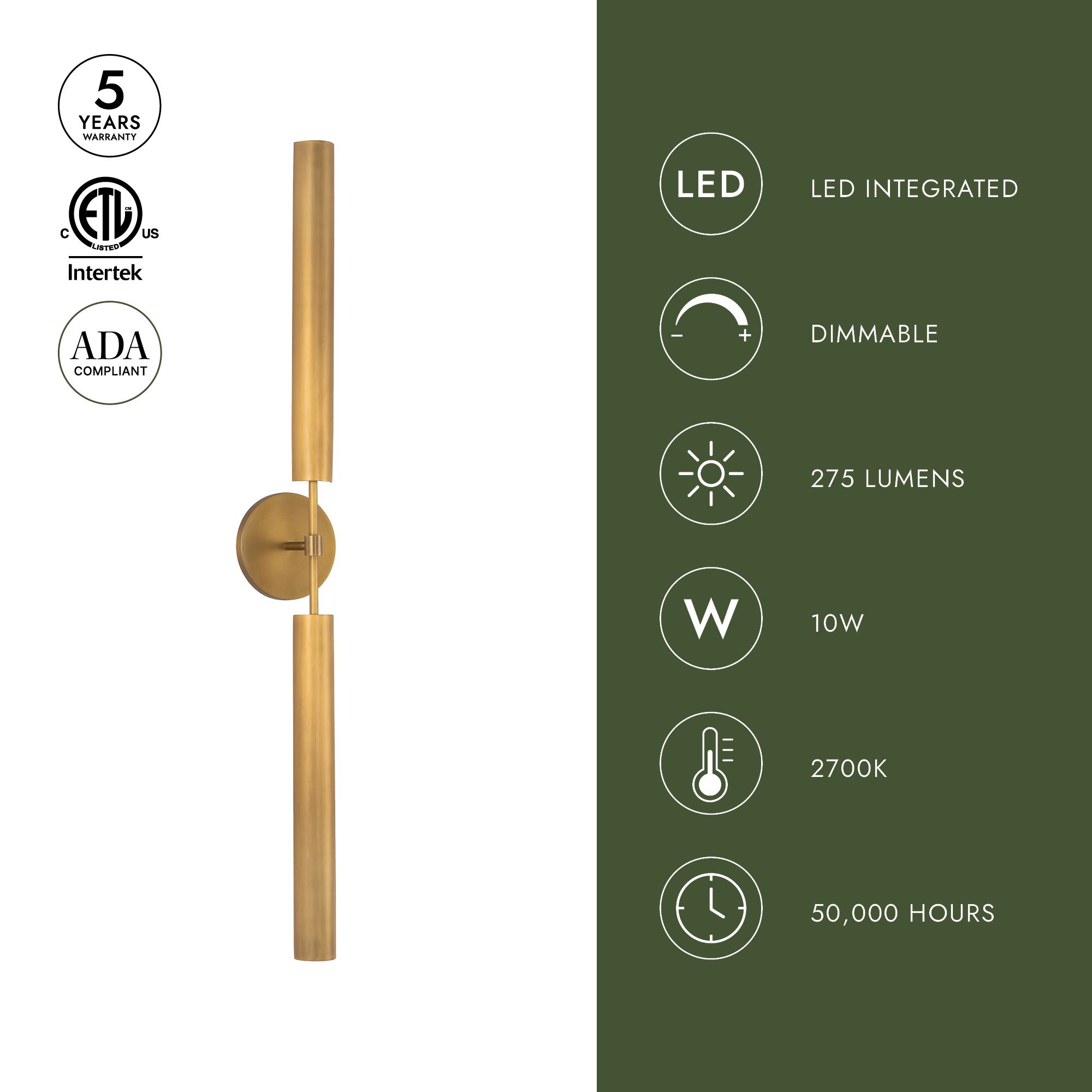 Astrid 34 1/4" High Vintage Brass 2-Light LED Wall Sconce