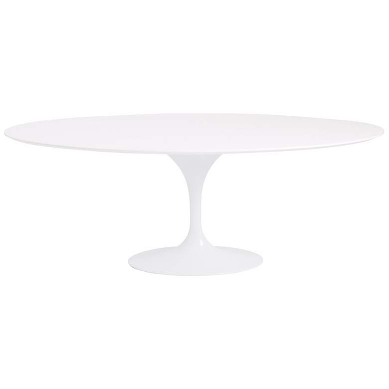 Image 2 Astrid 78 1/2 inch Wide Satin White Modern Oval Dining Table more views