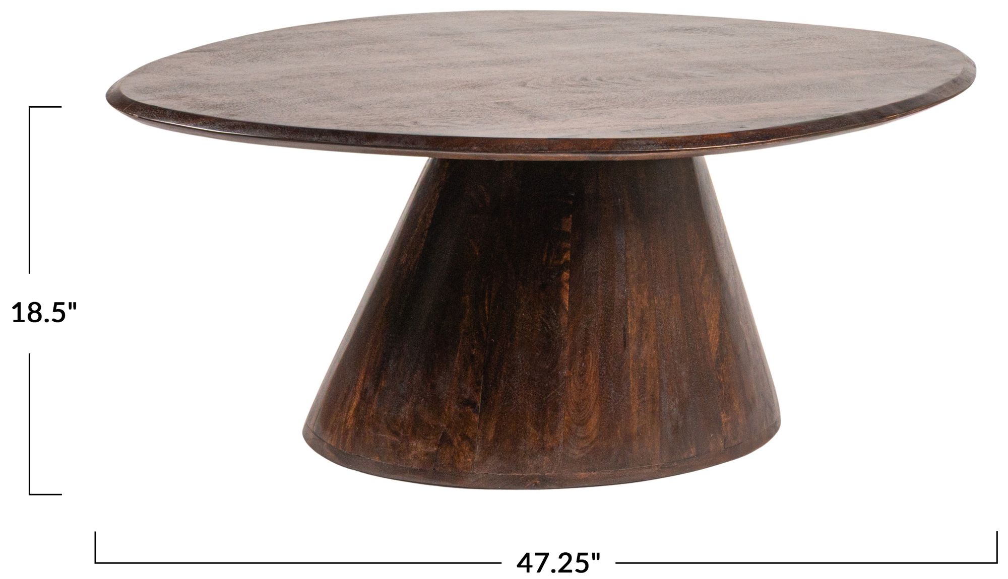 Image 3 Asymmetric  Mango Wood Coffee Table with Conical Base, Walnut Finish more views