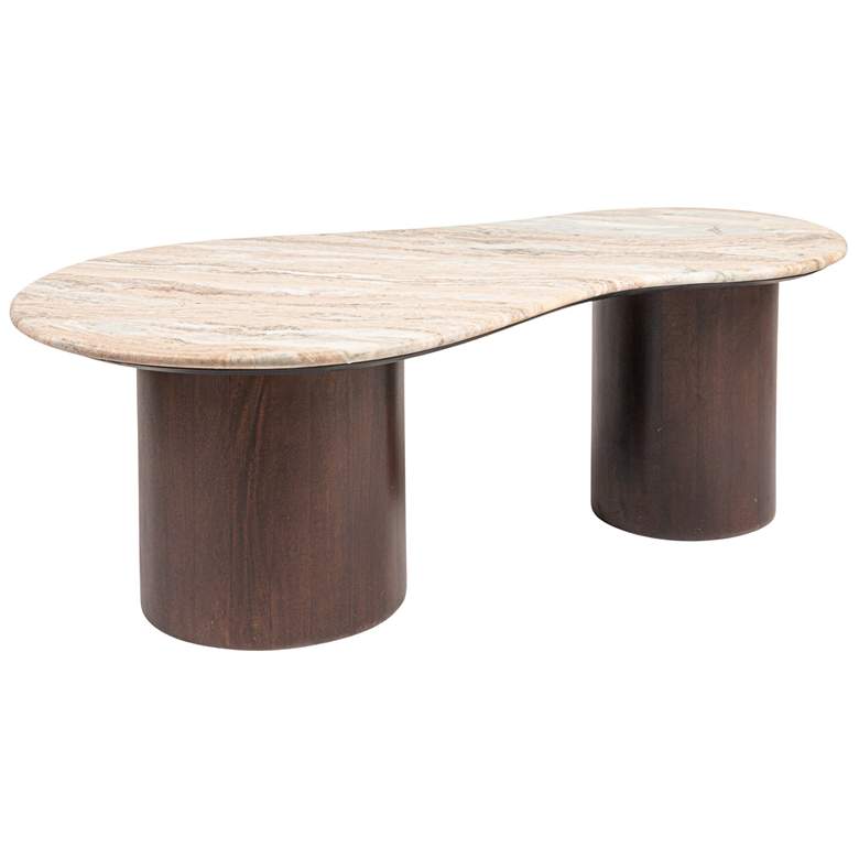 Image 2 Asymmetrical Oblong Marble and Mango Wood Pillar Coffee Table