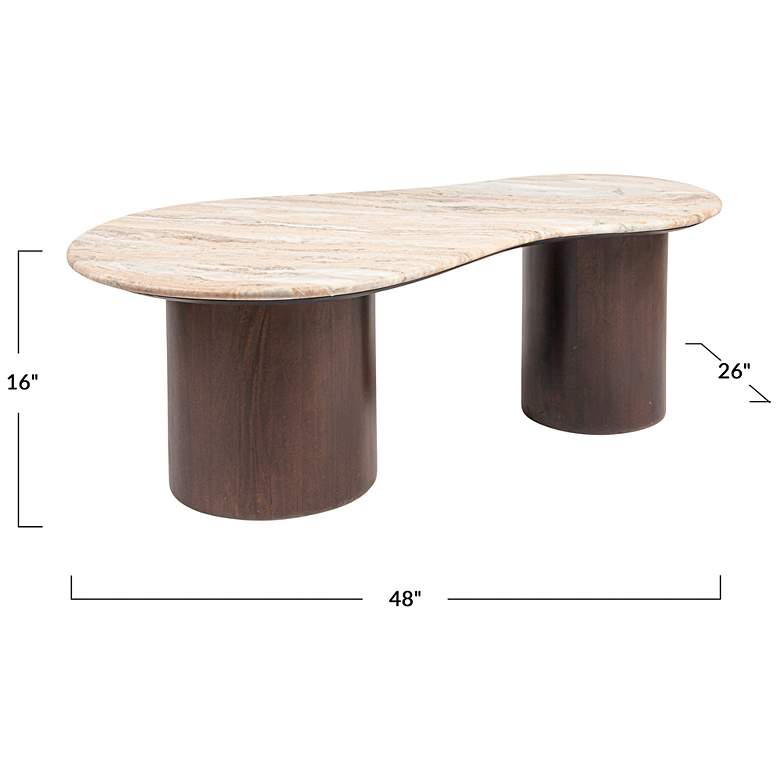 Image 3 Asymmetrical Oblong Marble and Mango Wood Pillar Coffee Table more views