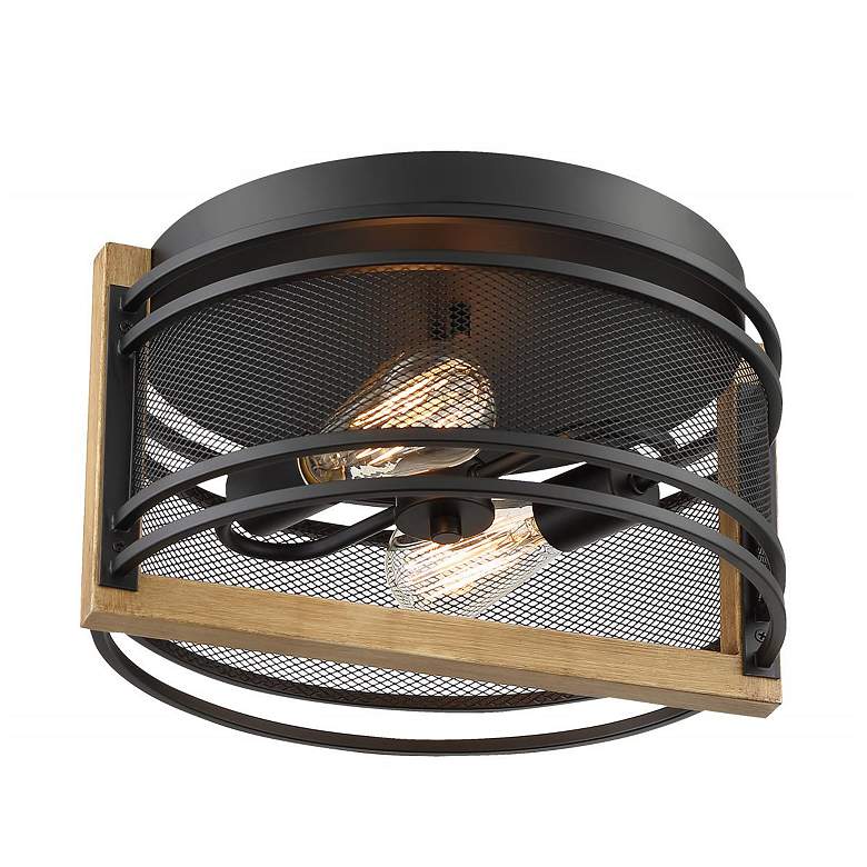Image 1 Atelier; 2 Light; Flush Mount Fixture; Black and Honeywood Finish