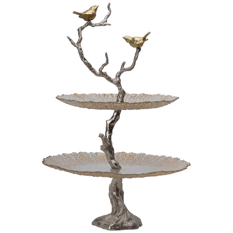 Image 1 Atelier 24" Gold and Silver Two-Tier Serving Plates