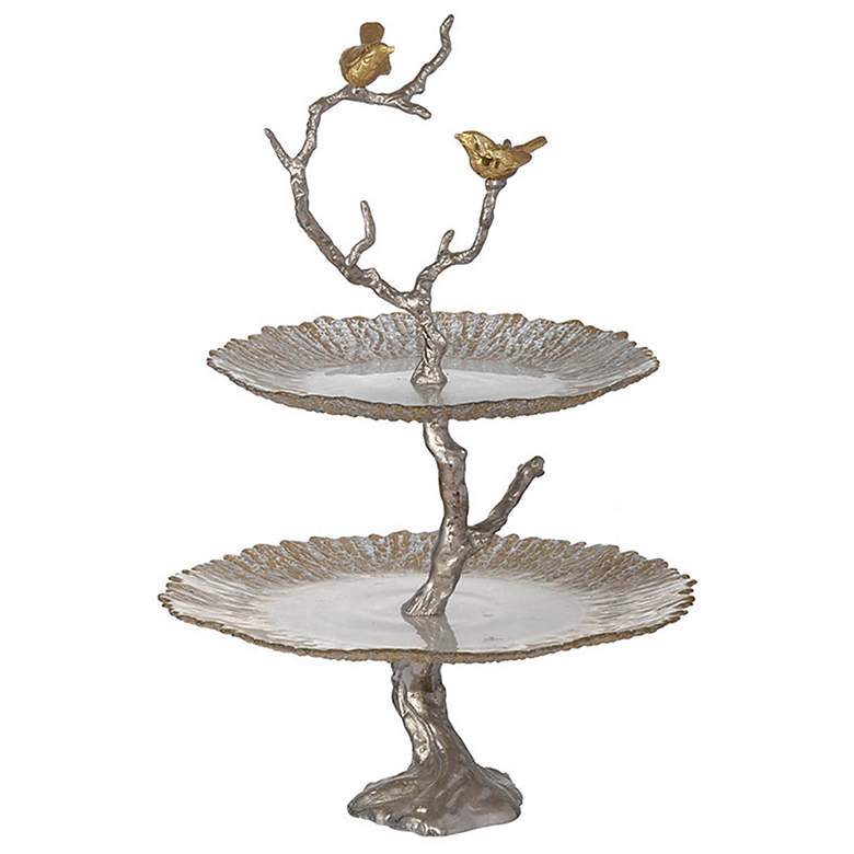 Image 2 Atelier 24" Gold and Silver Two-Tier Serving Plates more views