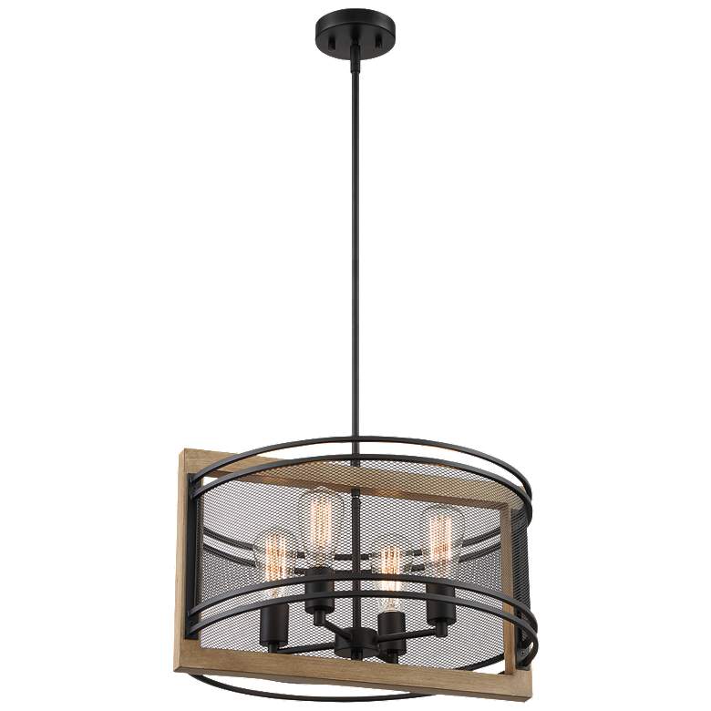 Image 1 Atelier; 4 Light; Pendant Fixture; Black and Honeywood Finish