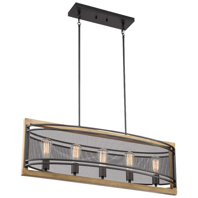 Image 1 Atelier; 5 Light; Island Pendant Fixture; Black and Honeywood Finish