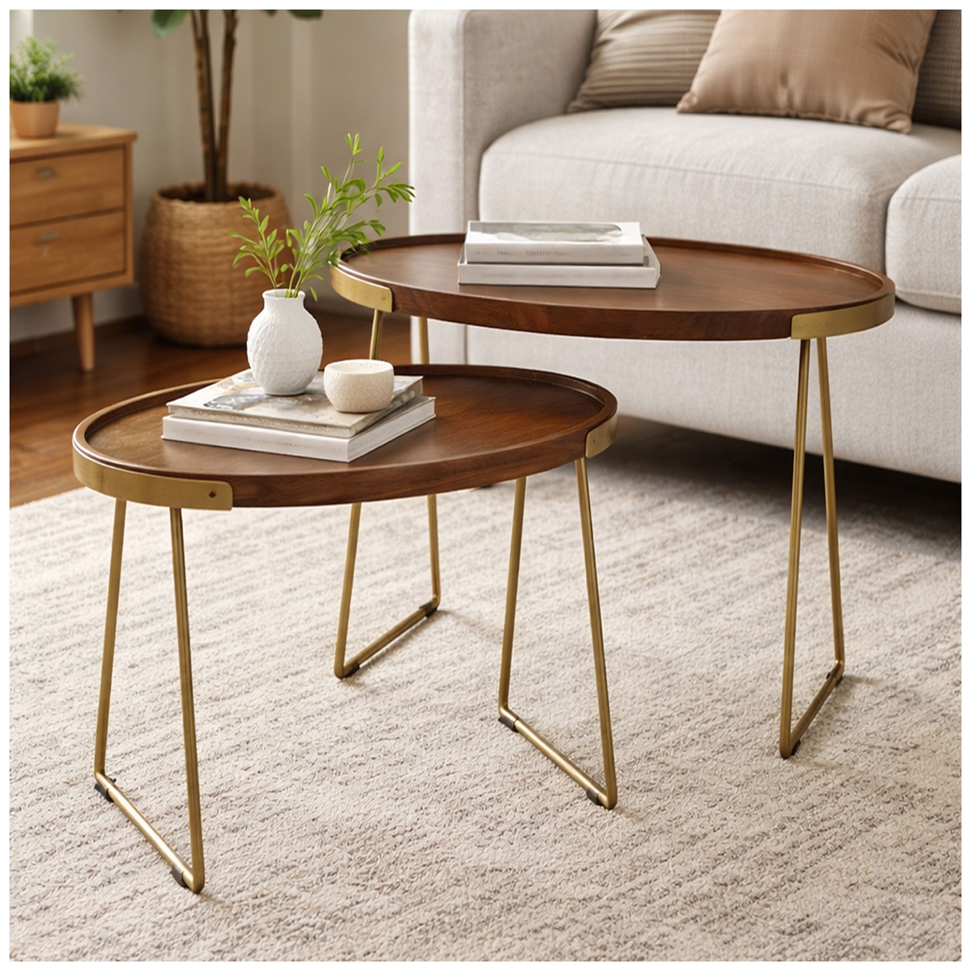 Image 5 Atelier Nesting Accent Table - Honey Brown & Warm Gold - Set of 2 more views