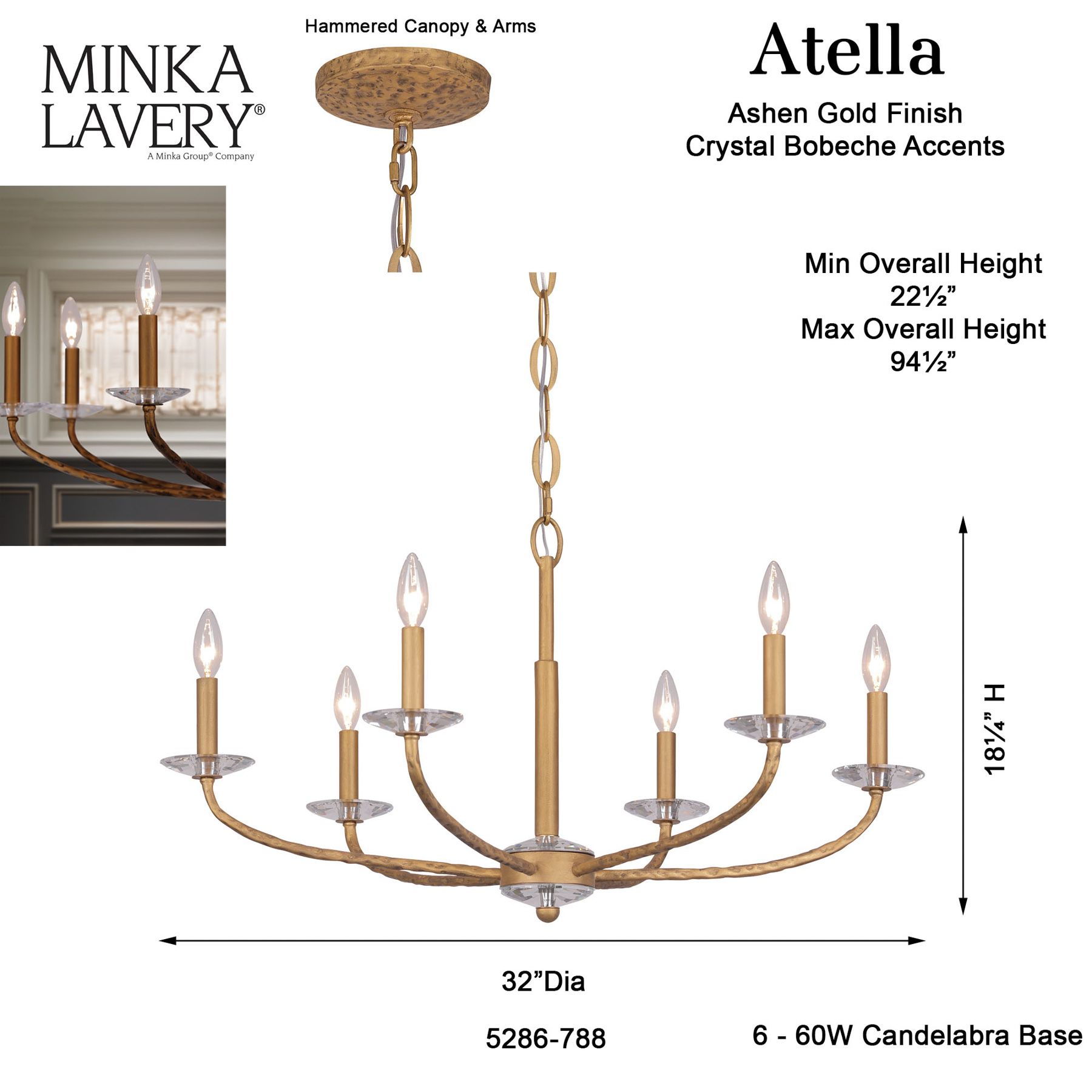 Atella 32" Wide Ashen Gold 6-Light Chandelier