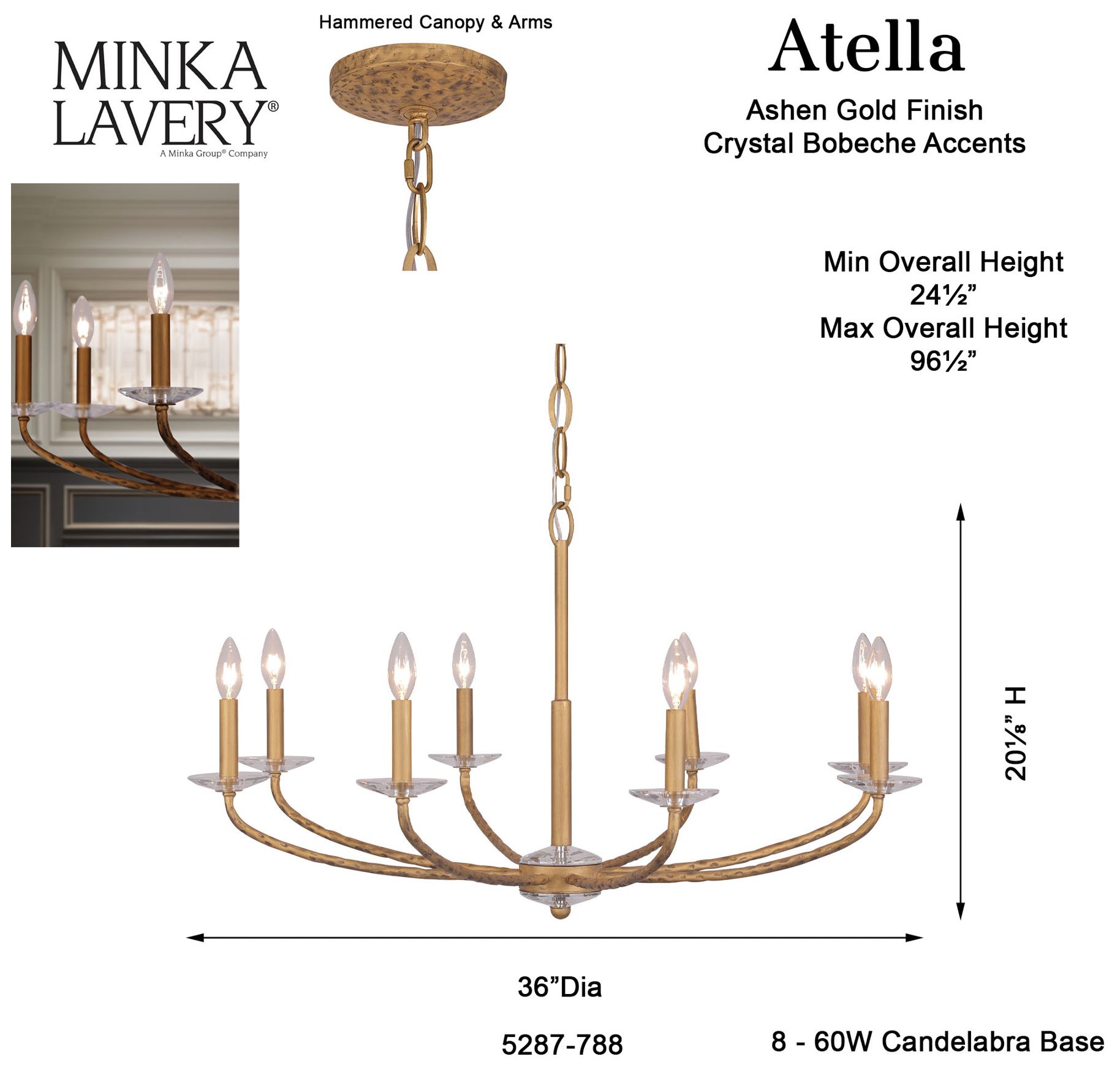 Atella 36" Wide Ashen Gold 8-Light Chandelier