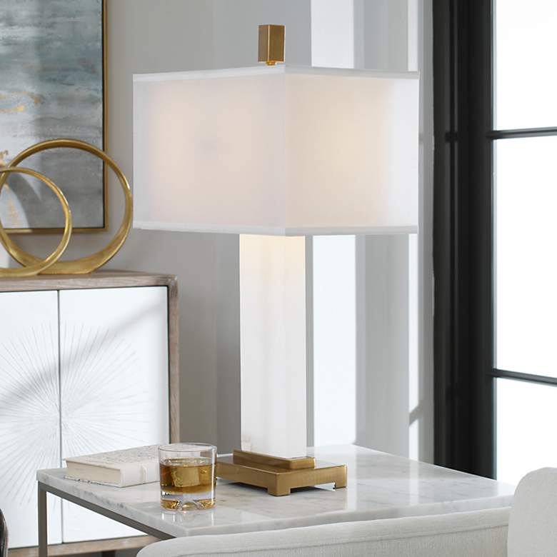 Image 1 Athanas White Alabaster and Coffee Bronze Table Lamp