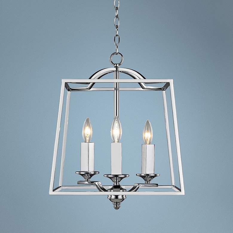 Image 1 Athena 14 1/2 inch Wide Chrome 3-Light Open Cage Foyer Pendant