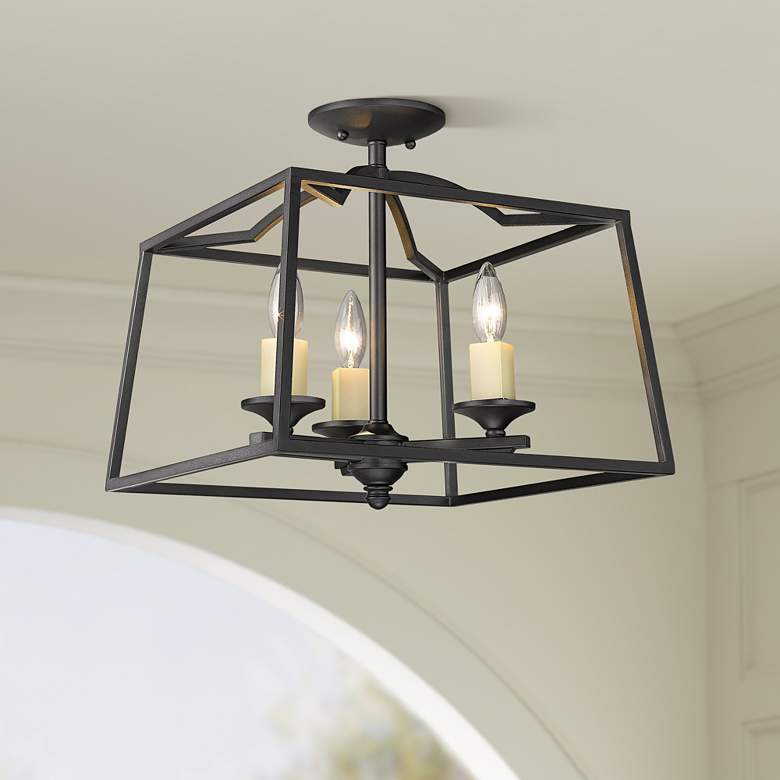 Image 1 Athena 14 1/2" Wide Natural Black 3-Light Ceiling Light