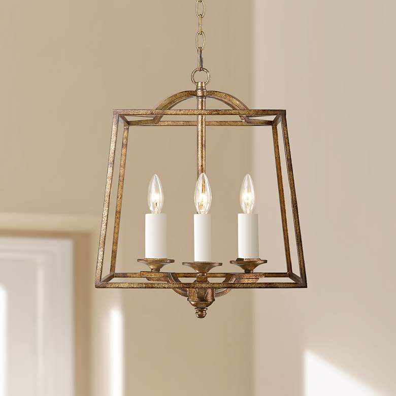 Athena 14 3/4&quot;W Grecian Gold Open Cage Small Foyer Pendant