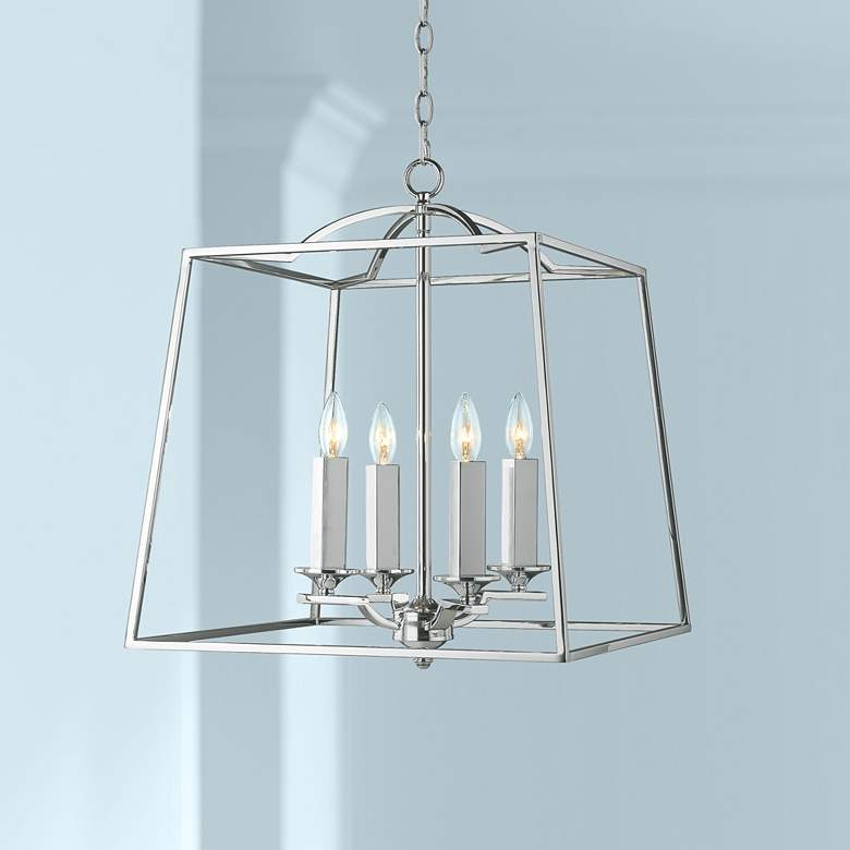 Image 1 Athena 19 inch Wide Chrome Open Cage Large Foyer Pendant