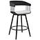 Athena 27 in. Swivel Barstool in Black Wood, Metal and Light Grey Fabric