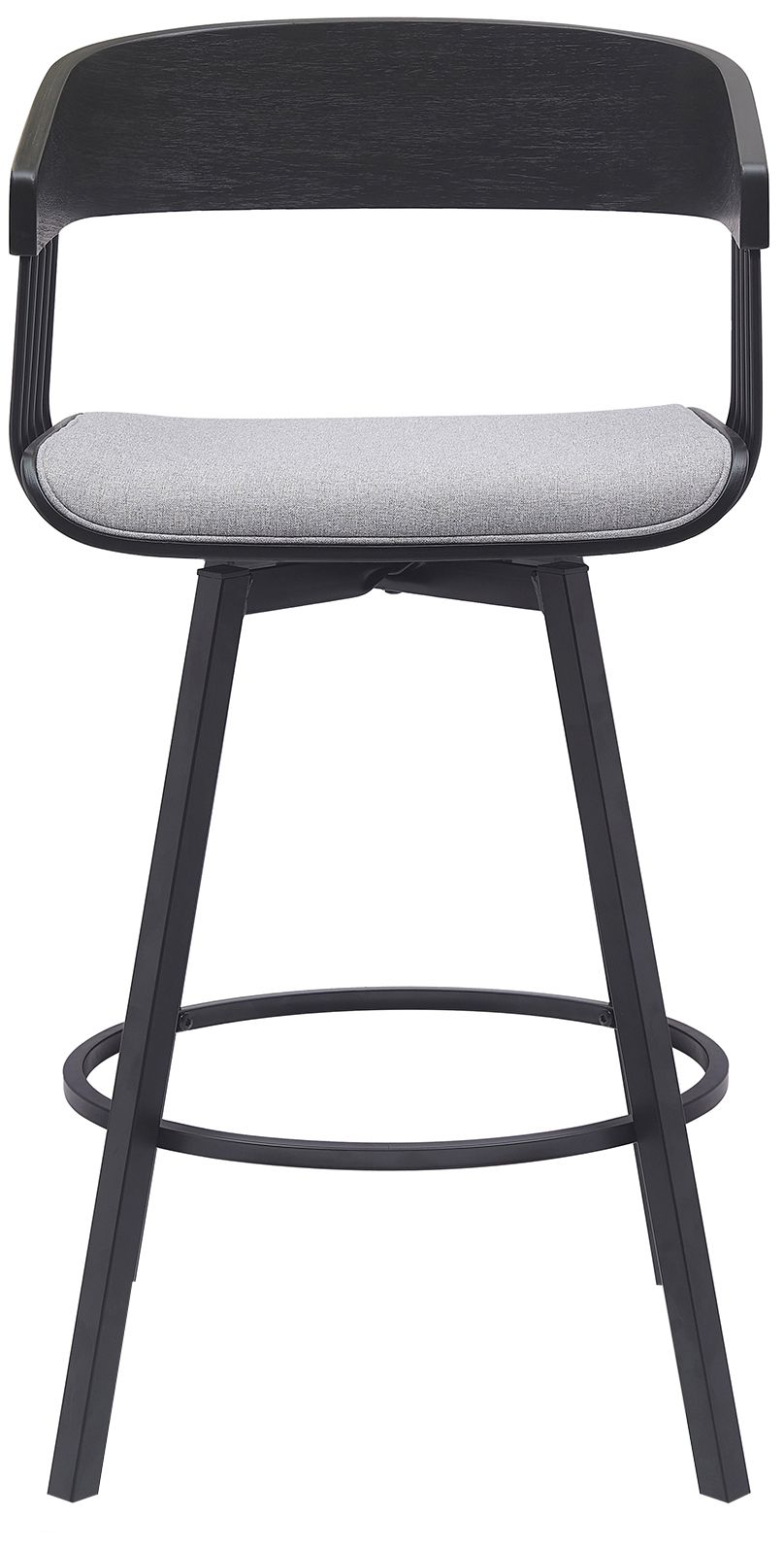 Image 6 Athena 27 in. Swivel Barstool in Black Wood, Metal and Light Grey Fabric more views