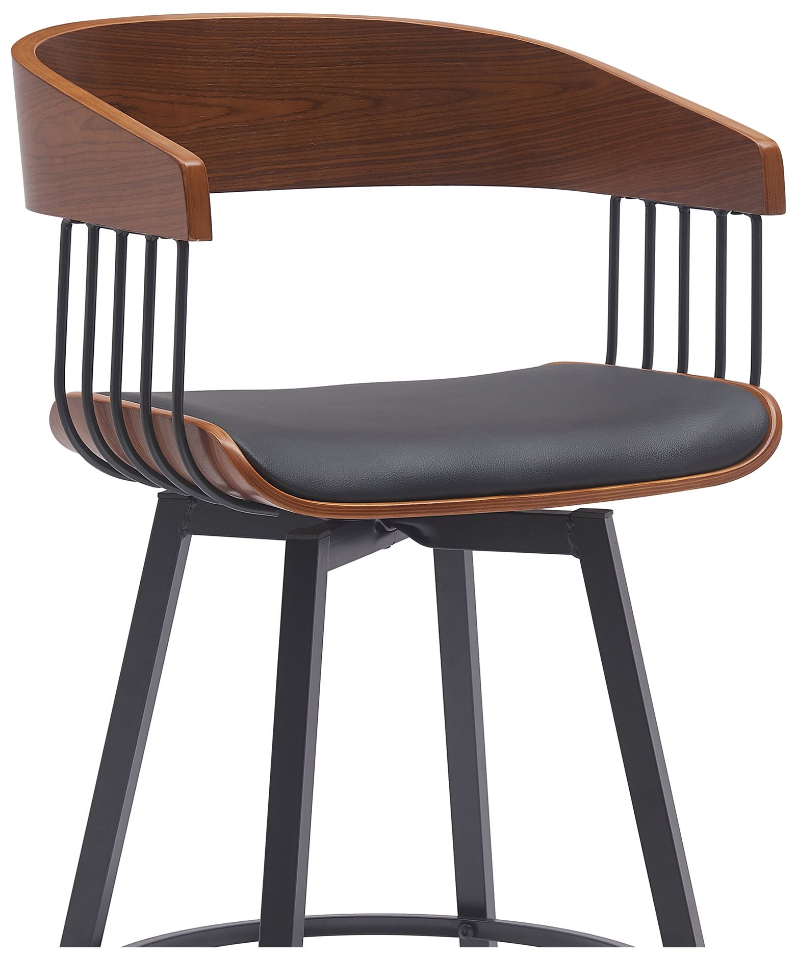 Image 5 Athena 27 in. Swivel Barstool in Walnut Wood, Metal and Black Faux Leather more views