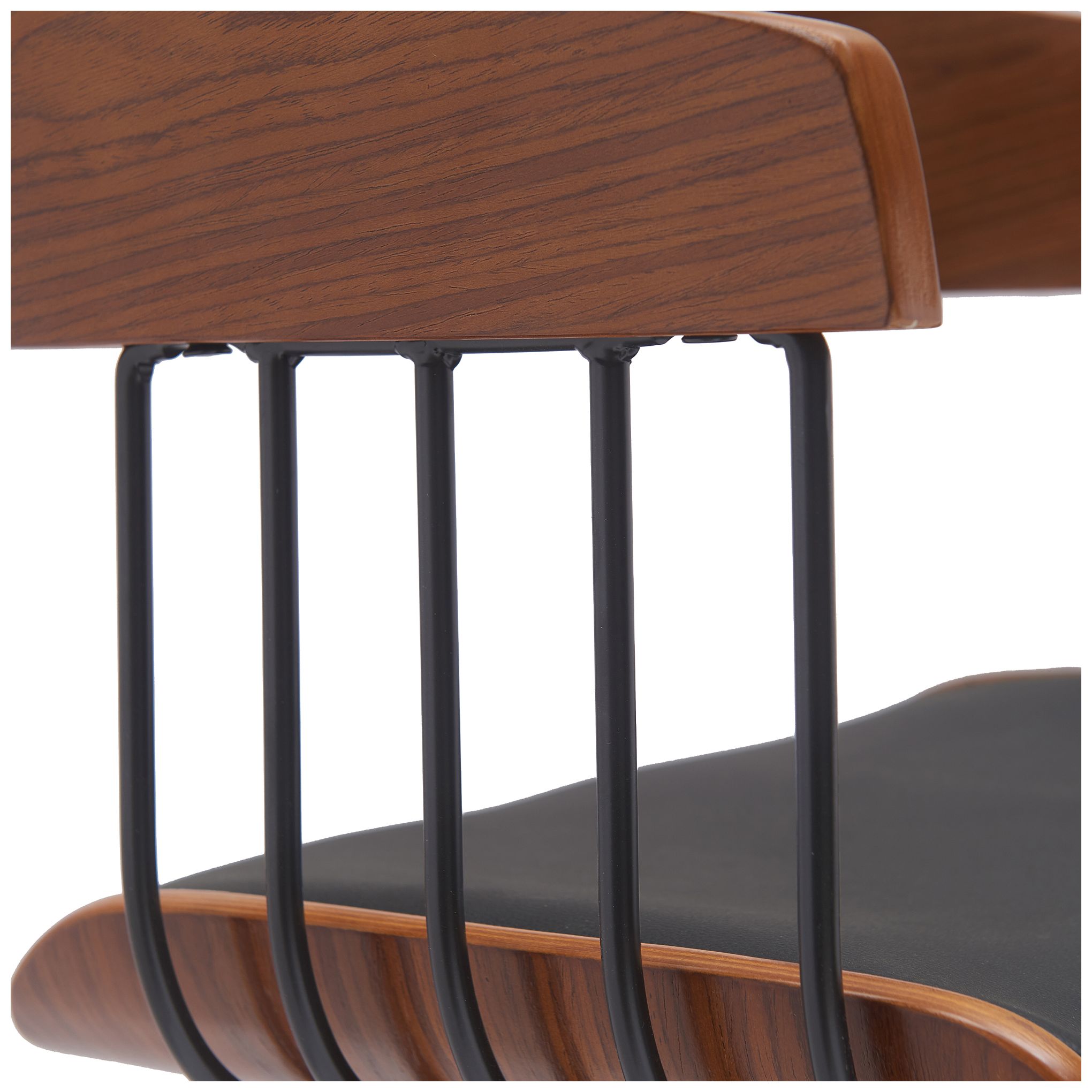 Image 7 Athena 27 in. Swivel Barstool in Walnut Wood, Metal and Black Faux Leather more views