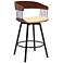 Athena 27 in. Swivel Barstool in Walnut Wood, Metal and Cream Faux Leather
