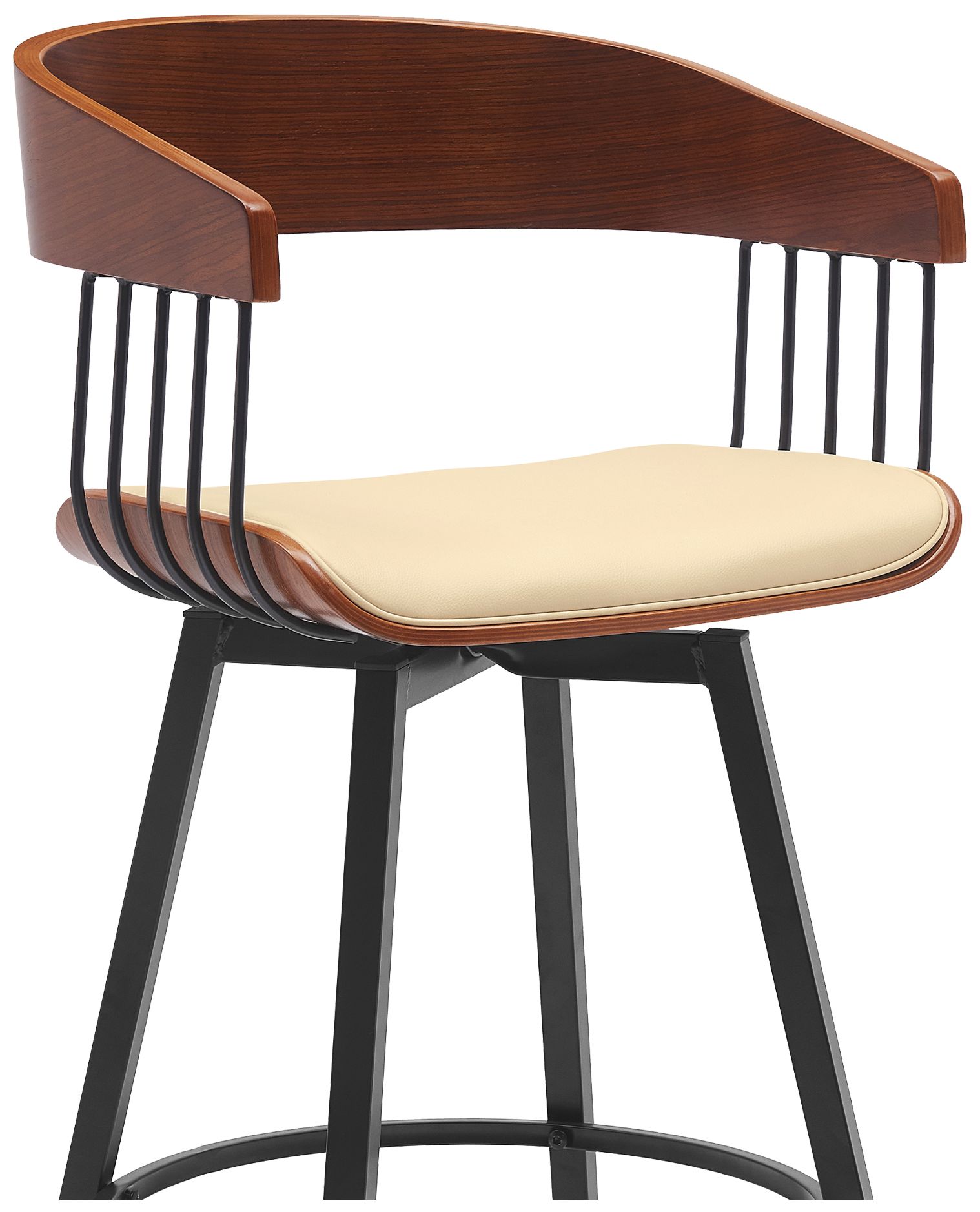 Image 5 Athena 27 in. Swivel Barstool in Walnut Wood, Metal and Cream Faux Leather more views