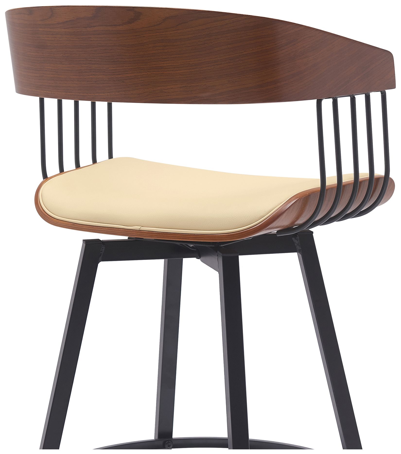 Image 6 Athena 27 in. Swivel Barstool in Walnut Wood, Metal and Cream Faux Leather more views