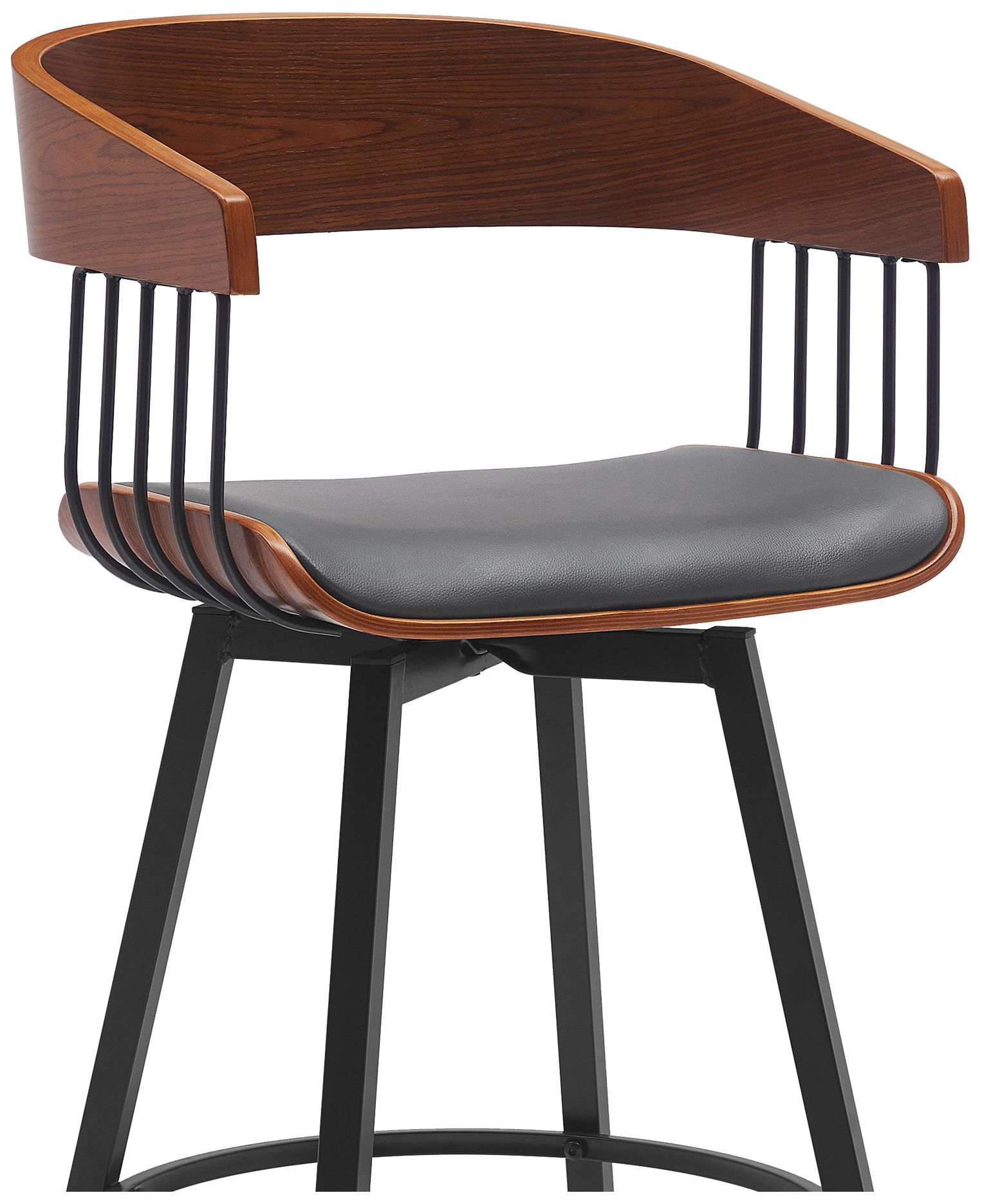 Image 5 Athena 27 in. Swivel Barstool in Walnut Wood, Metal and Grey Faux Leather more views
