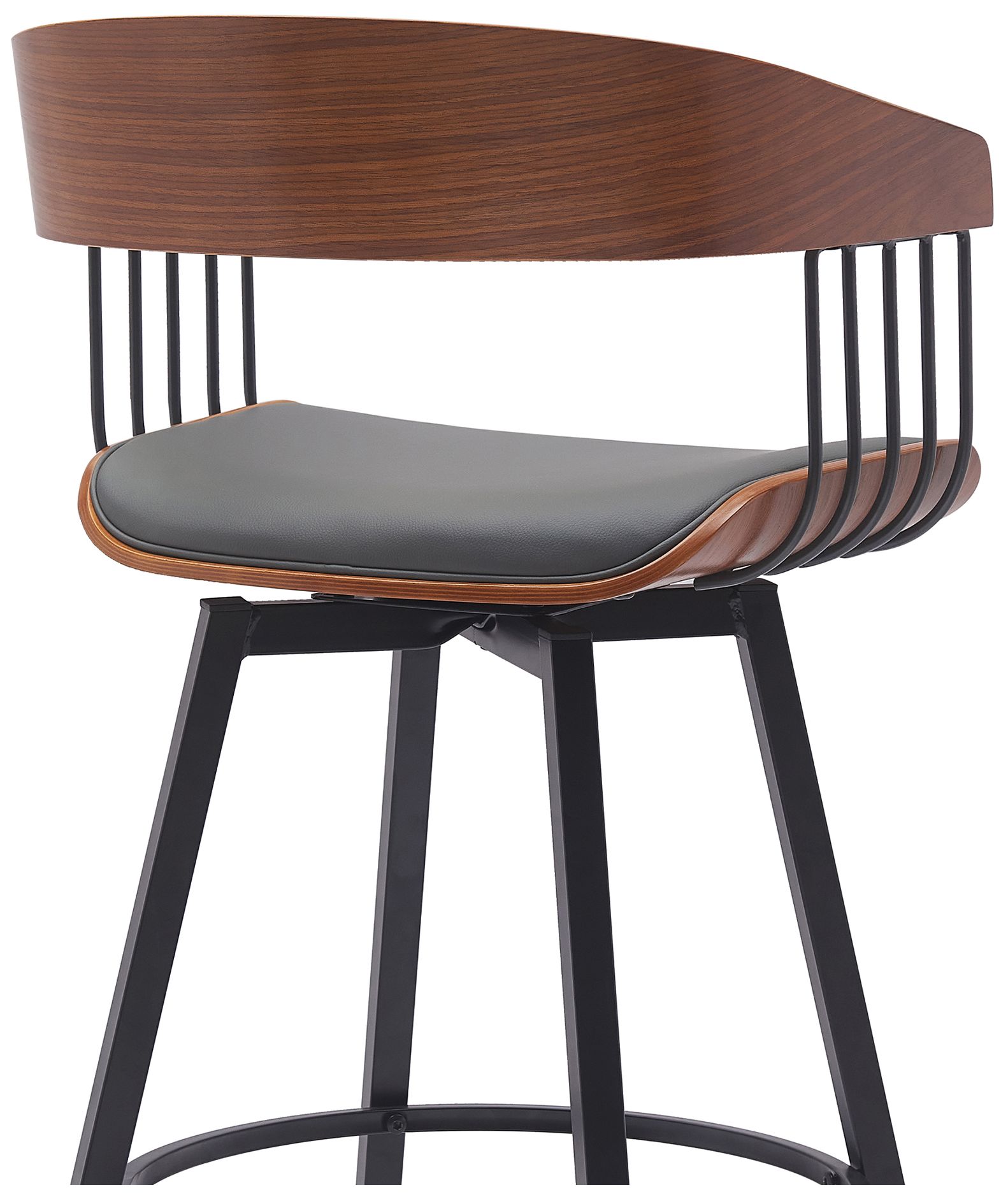 Image 6 Athena 27 in. Swivel Barstool in Walnut Wood, Metal and Grey Faux Leather more views