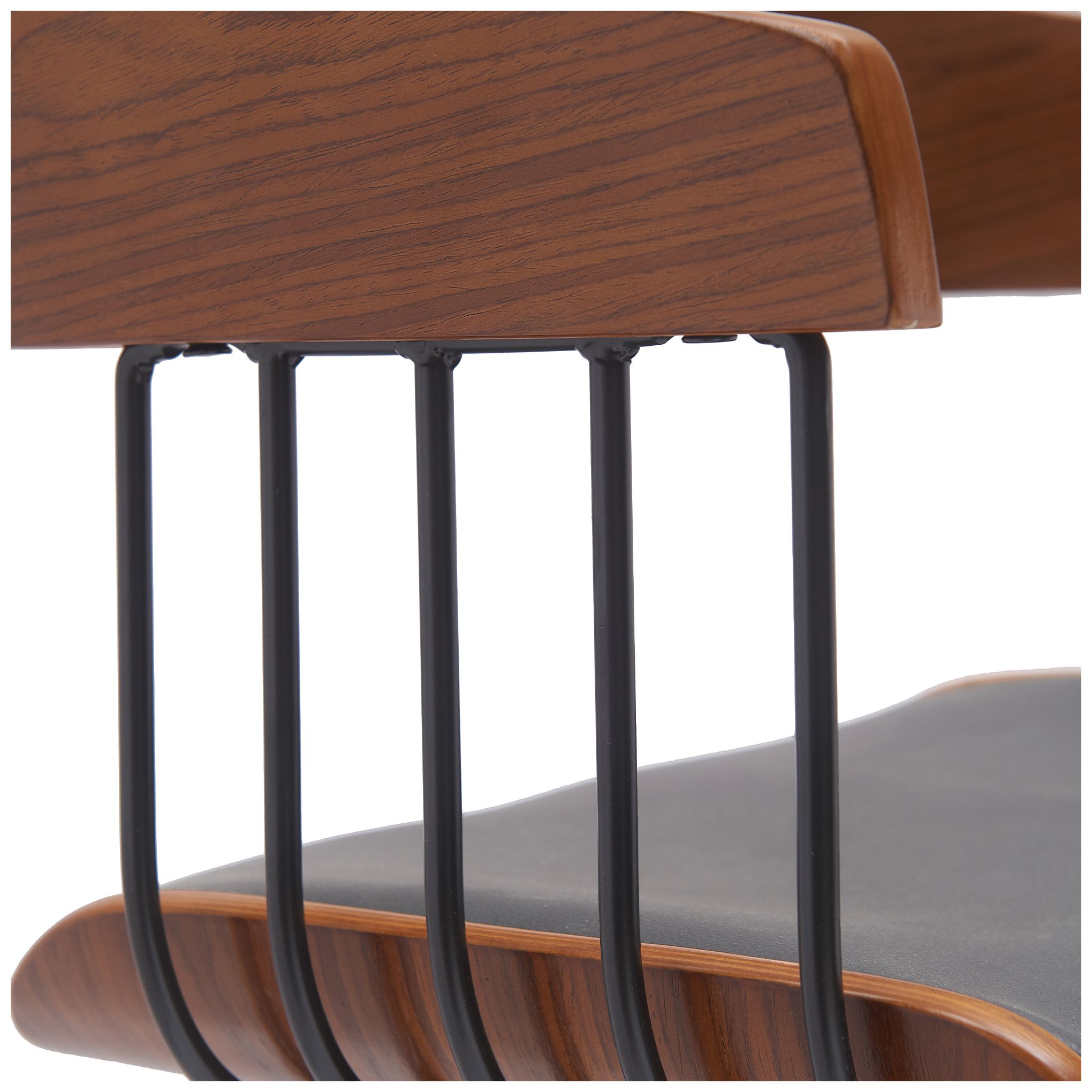 Athena 27 in. Swivel Barstool in Walnut Wood, Metal and Grey Faux Leather