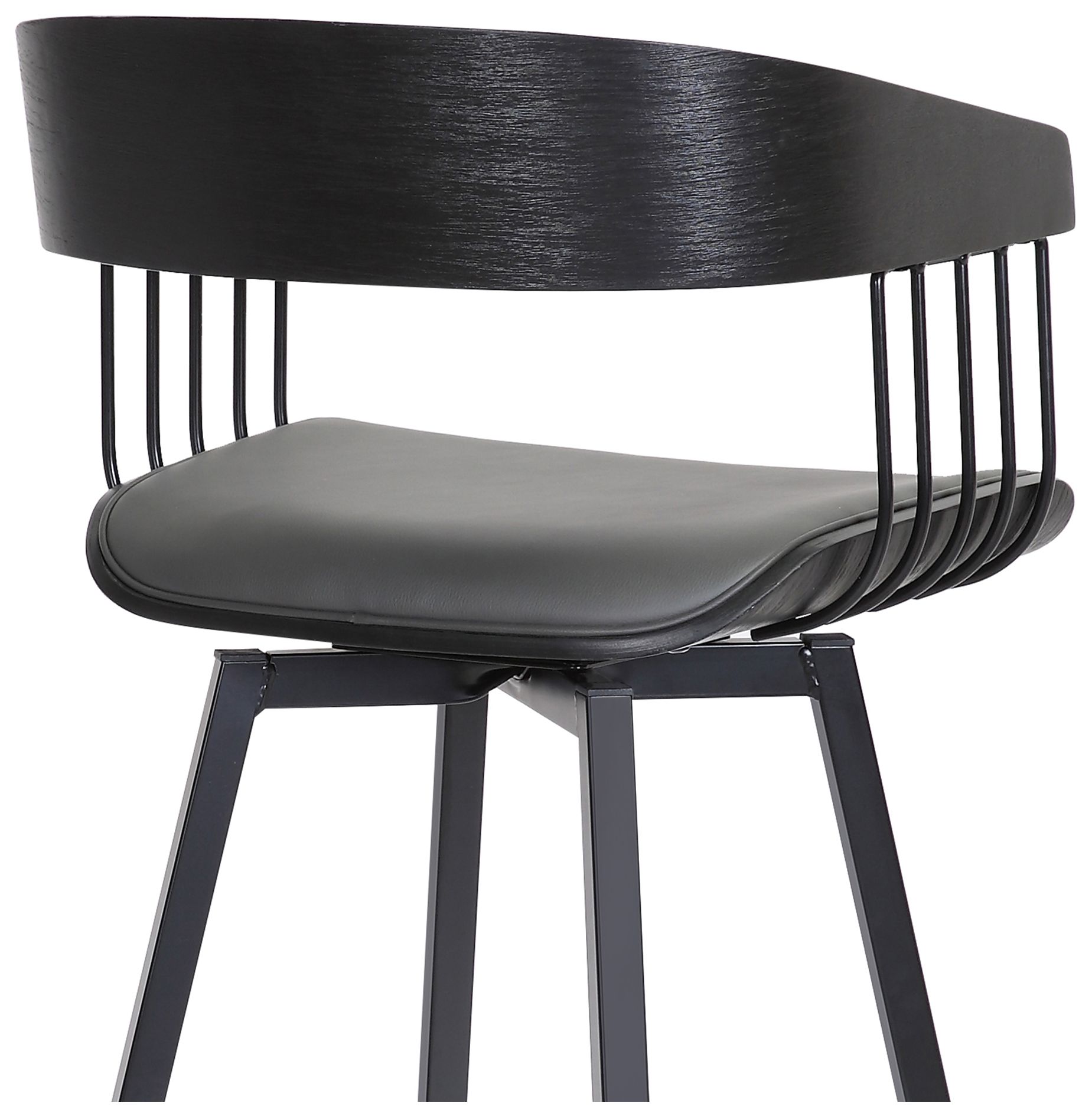 Athena 27 In. Swivel Counter Stool in Black Wood and Grey Faux Leather