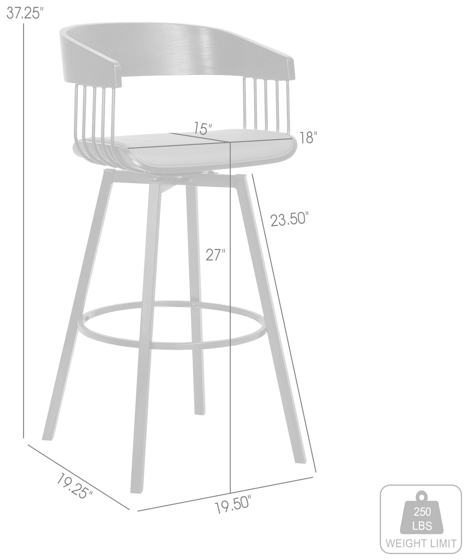 Athena 27 In. Swivel Counter Stool in Black Wood and Grey Faux Leather