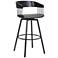 Athena 31 In. Swivel Bar Stool in Black Wood and Grey Faux Leather