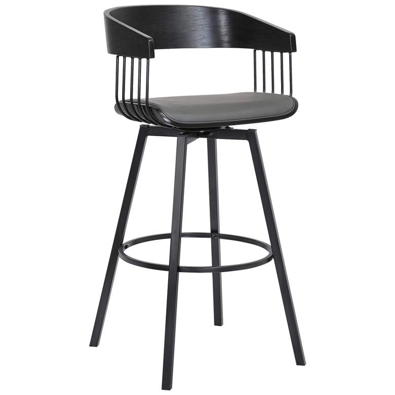 Image 1 Athena 31 In. Swivel Bar Stool in Black Wood and Grey Faux Leather