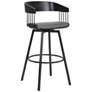Athena 31 In. Swivel Bar Stool in Black Wood and Grey Faux Leather