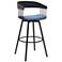 Athena 31 in. Swivel Barstool in Black Wood, Metal and Blue Fabric