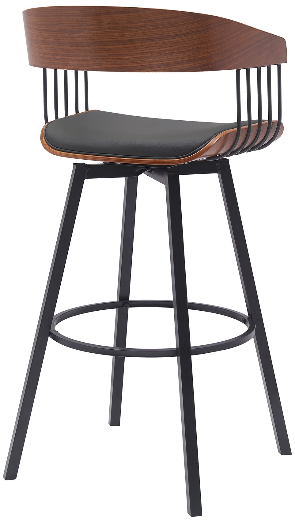 Image 4 Athena 31 in. Swivel Barstool in Walnut Wood, Metal and Black Faux Leather more views