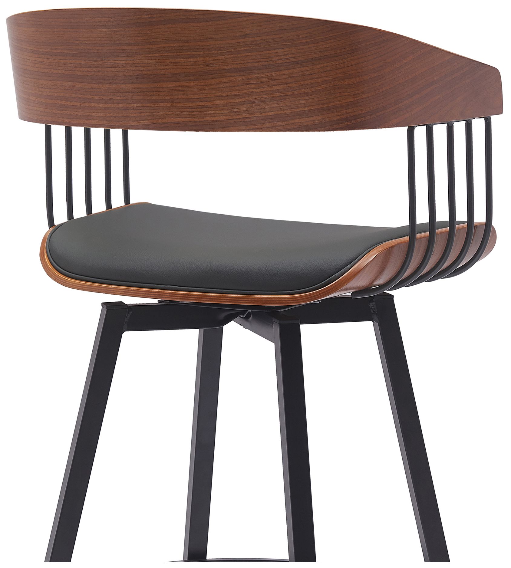 Image 6 Athena 31 in. Swivel Barstool in Walnut Wood, Metal and Black Faux Leather more views