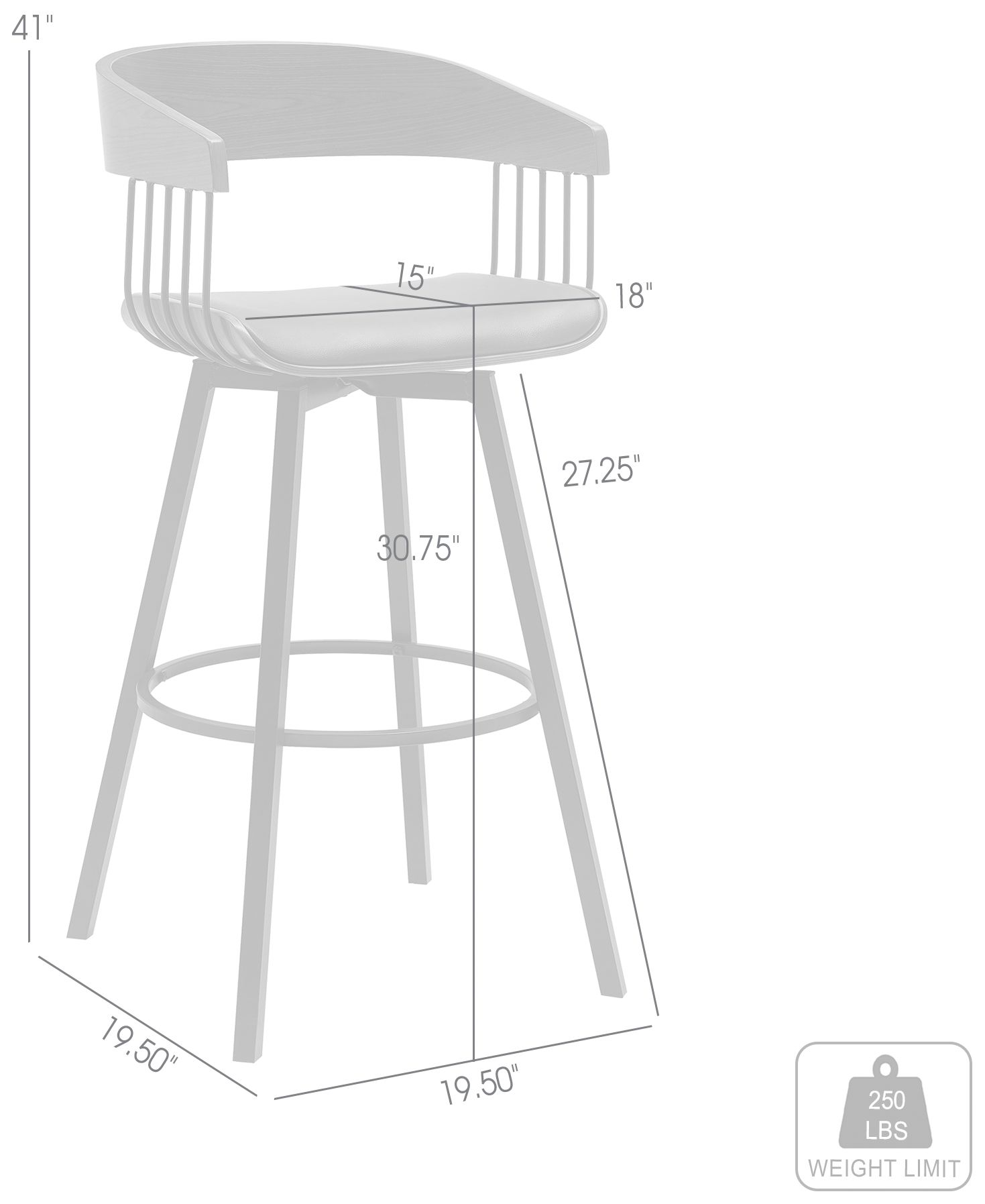 Athena 31 in. Swivel Barstool in Walnut Wood, Metal and Black Faux Leather