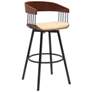 Athena 31 in. Swivel Barstool in Walnut Wood, Metal and Cream Faux Leather