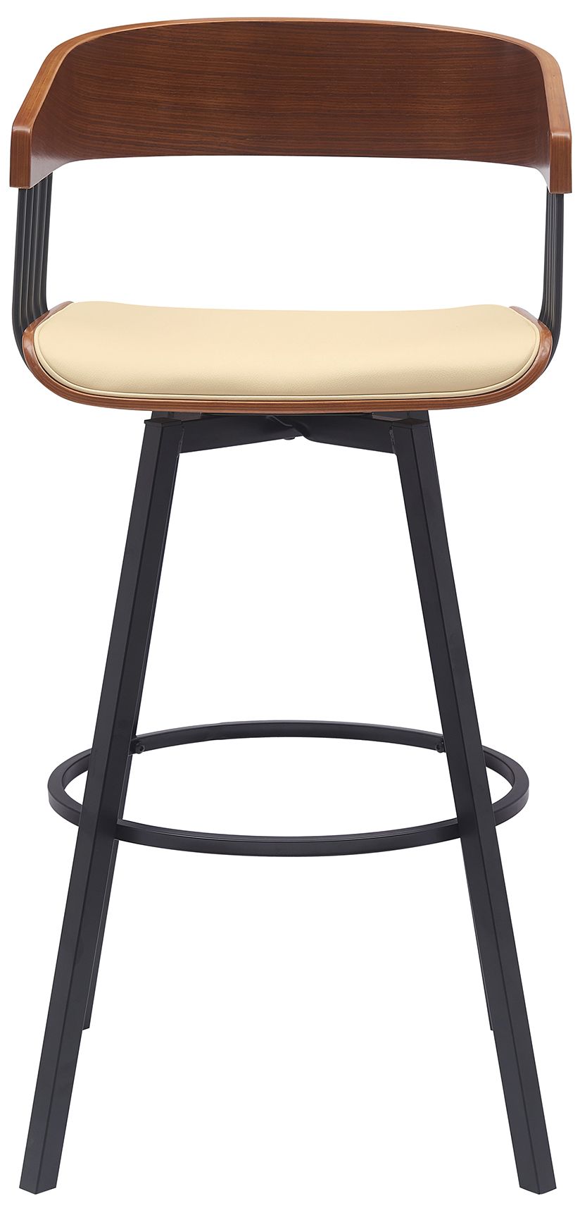 Image 3 Athena 31 in. Swivel Barstool in Walnut Wood, Metal and Cream Faux Leather more views