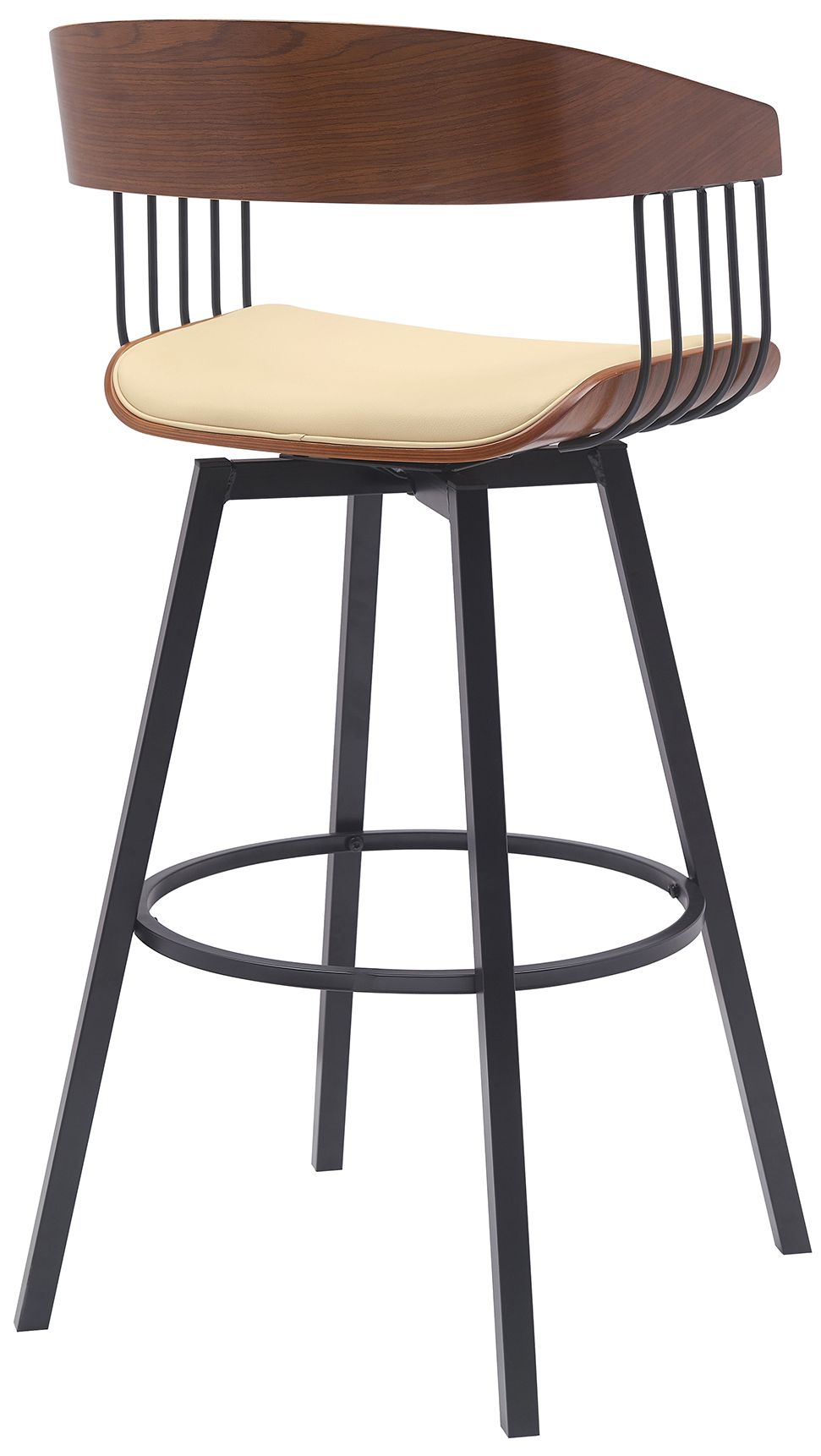Image 4 Athena 31 in. Swivel Barstool in Walnut Wood, Metal and Cream Faux Leather more views